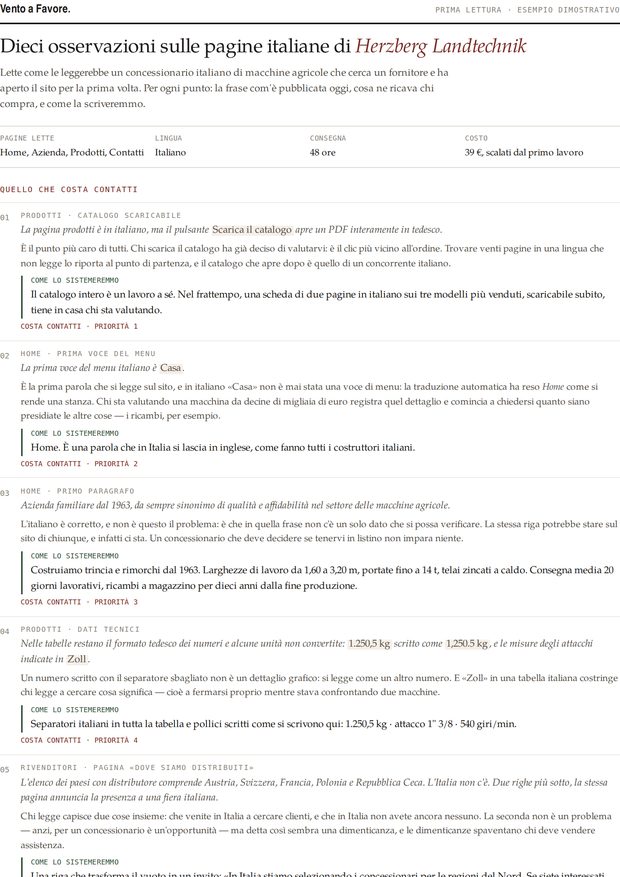 Vista previa de una primera lectura: diez observaciones sobre las páginas italianas de un fabricante alemán
